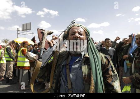 Sanaa, Yémen. 15 mars 2024. YÉMEN HOUTHIS USA ISRAEL CONFLICT Credit : Hamza Ali/Alamy Live News Banque D'Images