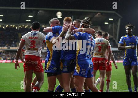 Leeds, Royaume-Uni. 15 mars 2024. Luis Roberts de Leeds Rhinos célèbre son essai lors du match de la Betfred Super League Round 5 Leeds Rhinos vs St Helens au Headingley Stadium, Leeds, Royaume-Uni, le 15 mars 2024 (photo par Alfie Cosgrove/News images) à Leeds, Royaume-Uni le 15/03/2024. (Photo par Alfie Cosgrove/News images/SIPA USA) crédit : SIPA USA/Alamy Live News Banque D'Images