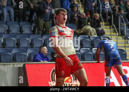 Leeds, Royaume-Uni. 15 mars 2024. Jon Bennison de composé Helens célèbre son essai lors du match de la Betfred Super League Round 5 Leeds Rhinos vs St Helens au Headingley Stadium, Leeds, Royaume-Uni, le 15 mars 2024 (photo par Alfie Cosgrove/News images) à Leeds, Royaume-Uni le 15/03/2024. (Photo par Alfie Cosgrove/News images/SIPA USA) crédit : SIPA USA/Alamy Live News Banque D'Images