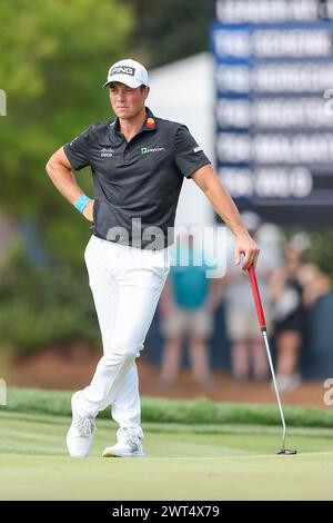 Ponte Vedra, Floride, États-Unis. 15 mars 2024. Viktor Hovland sur le 7ème green lors de la deuxième manche DU Championnat DES JOUEURS à TPC Sawgrass à Ponte Vedra, FL. Gray Siegel/CSM/Alamy Live News Banque D'Images