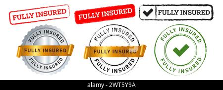 rectangle entièrement assuré et cercle étiquette autocollant signe certificat assurance de garantie Illustration de Vecteur