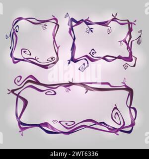 Vignes de liane sèches effrayantes avec des branches luisantes et torsadées en forme de cadre carré et rectangulaire pour la conception de l'interface utilisateur du jeu. Ensemble d'illustration vectorielle de dessin animé d'effrayant Illustration de Vecteur