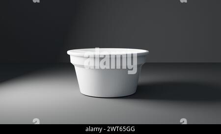 rendu 3d d'un récipient en plastique blanc dans une pièce sombre Banque D'Images