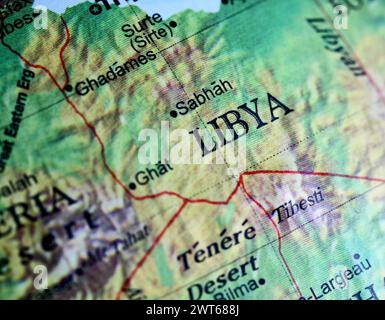 Libye gros plan sur un globe terrestre. Notez la faible profondeur de champ Banque D'Images