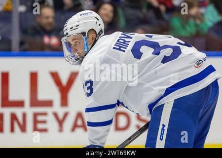 15 mars 2024 : L’attaquant des Marlies de Toronto, Roni Hirvonen (44), patine en troisième période contre les Américains de Rochester. Les Américains de Rochester ont accueilli les Marlies de Toronto dans un match de la Ligue américaine de hockey au Blue Cross Arena de Rochester, New York. (Jonathan Tenca/CSM) crédit : CAL Sport Media/Alamy Live News Banque D'Images