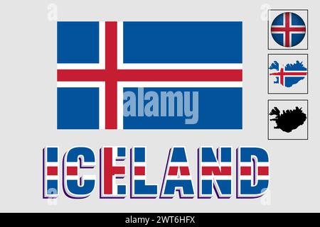 Drapeau et carte de l'Islande dans un graphique vectoriel Illustration de Vecteur