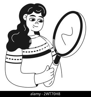 Illustration numérique d'affaires de fille et de loupe cherchant Illustration de Vecteur