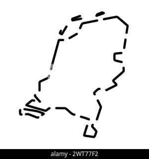 Carte simplifiée des pays-Bas. Contour noir brisé sur fond blanc. Icône vectorielle simple Illustration de Vecteur