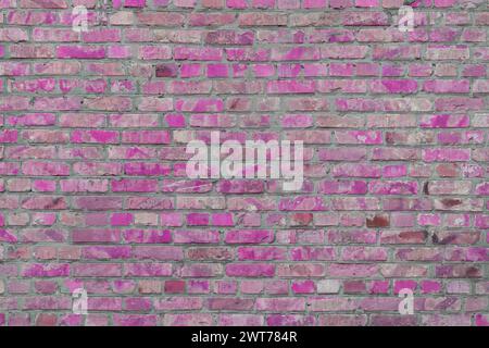 Vieux fond de texture de mur de briques peintes rose, élément architectural, maçonnerie, brique. Toile de fond, fond d'écran. Banque D'Images