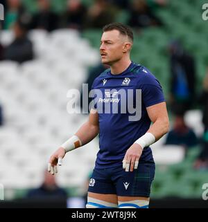 16 mars 2024 ; Aviva Stadium, Dublin, Irlande : six Nations International Rugby, Irlande contre Écosse ; Scotland Warm sup avant le coup d'envoi Banque D'Images