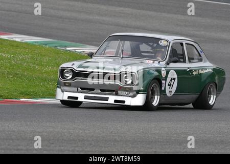 Scarperia, 2 avril 2023 : Ford Escort RS 1600 1972 en action lors du Mugello Classic 2023 au Mugello circuit en Italie. Banque D'Images