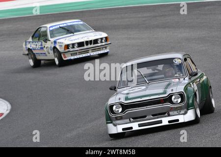 Scarperia, 2 avril 2023 : Ford Escort RS 1600 1972 en action lors du Mugello Classic 2023 au Mugello circuit en Italie. Banque D'Images