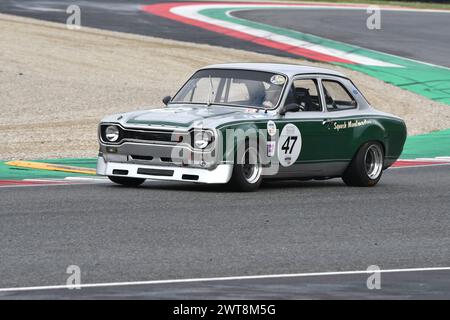 Scarperia, 2 avril 2023 : Ford Escort RS 1600 1972 en action lors du Mugello Classic 2023 au Mugello circuit en Italie. Banque D'Images