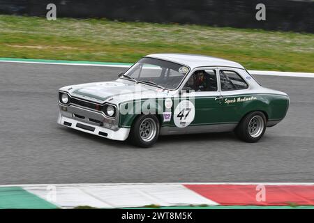 Scarperia, 2 avril 2023 : Ford Escort RS 1600 1972 en action lors du Mugello Classic 2023 au Mugello circuit en Italie. Banque D'Images