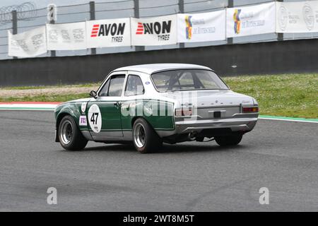 Scarperia, 2 avril 2023 : Ford Escort RS 1600 1972 en action lors du Mugello Classic 2023 au Mugello circuit en Italie. Banque D'Images