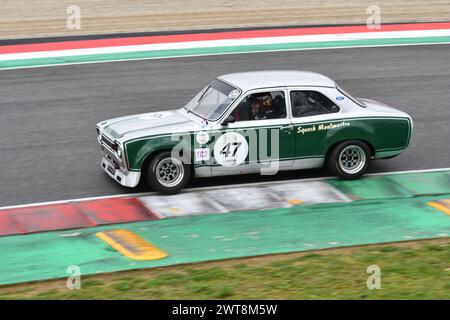 Scarperia, 2 avril 2023 : Ford Escort RS 1600 1972 en action lors du Mugello Classic 2023 au Mugello circuit en Italie. Banque D'Images