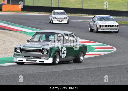 Scarperia, 2 avril 2023 : Ford Escort RS 1600 1972 en action lors du Mugello Classic 2023 au Mugello circuit en Italie. Banque D'Images