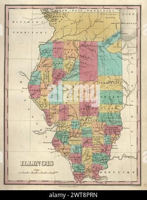 'Illinois' - extrait de 'A New General Atlas' (11-1/4 x 8-1/2). Gravure par Young & Delleker. Coloration originale à la main. Env. 1830 Banque D'Images