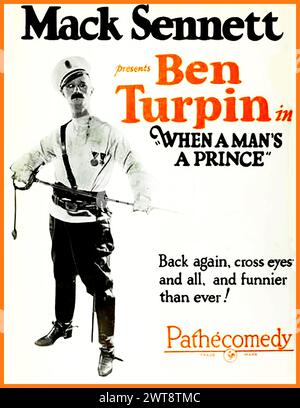 Une affiche de Mack Sennet 1926 mettant en vedette Ben Turpin dans When a Man's a Prince (Pathecomedy) où il a cojoué avec Madeline Hurlock, Dave Morris, Blanche Payson. Bernard 'Ben' Turpin (vers 1869 - 1940) était un comédien et acteur américain, surtout connu pour son travail dans les films muets. Banque D'Images