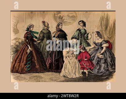 Mode victorienne des femmes et des filles en 1861 Banque D'Images