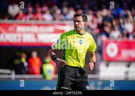 Monza, Italie. 16 mars 2024. Matteo Marcenaro (arbitre) lors du championnat italien Serie A match de football entre AC Monza contre Cagliari Calcio le 16 mars 2024 au stade U-Power, Italie - photo Morgese-Rossini/DPPI crédit : DPPI Media/Alamy Live News Banque D'Images