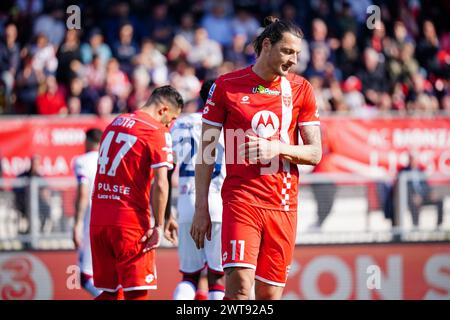 Monza, Italie. 16 mars 2024. Milan Duric (AC Monza) lors du championnat italien Serie A match de football entre AC Monza contre Cagliari Calcio le 16 mars 2024 au stade U-Power, Italie - photo Morgese-Rossini/DPPI crédit : DPPI Media/Alamy Live News Banque D'Images