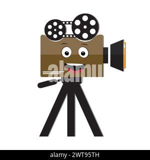 Personnage de mascottes de caméra de cinéma, mascotte de film rétro style de dessin animé vectoriel dessiné à la main, adapté au cinéma et à la réalisation de films pour enfants Illustration de Vecteur