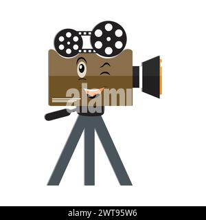 Personnage de mascottes de caméra de cinéma, mascotte de film rétro style de dessin animé vectoriel dessiné à la main, adapté au cinéma et à la réalisation de films pour enfants Illustration de Vecteur