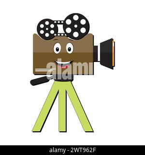 Personnage de mascottes de caméra de cinéma, mascotte de film rétro style de dessin animé vectoriel dessiné à la main, adapté au cinéma et à la réalisation de films pour enfants Illustration de Vecteur