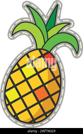 Autocollant ananas. Colore drôle de fruits exotiques patch Illustration de Vecteur