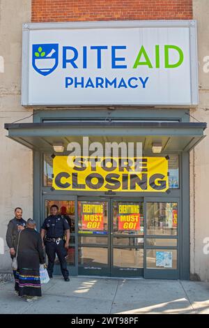 Detroit, Michigan - fermeture de la pharmacie Rite Aid. Rite Aid déposé l'année dernière pour la protection de la faillite du chapitre 11. La société prévoit de poursuivre ses activités Banque D'Images