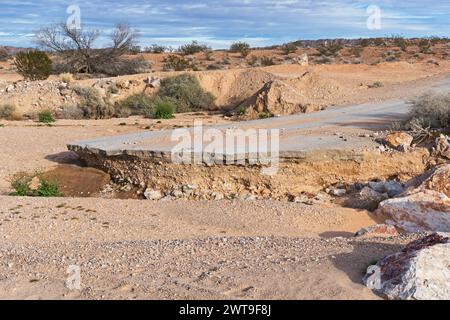 Route asphaltée emportée par un désert près des North Muddy Mountains dans le Nevada Banque D'Images