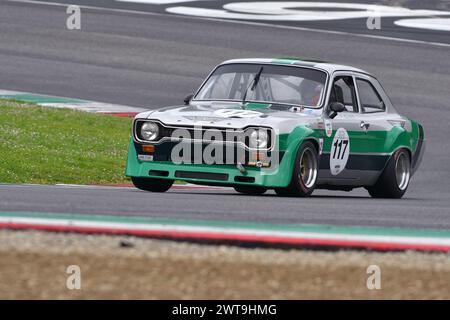 Scarperia, 2 avril 2023 : Ford Escort RS 1600 1975 en action lors du Mugello Classic 2023 au Mugello circuit en Italie. Banque D'Images