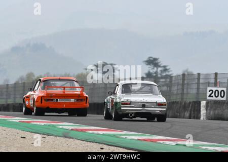 Scarperia, 2 avril 2023 : Ford Escort RS 1600 1975 en action lors du Mugello Classic 2023 au Mugello circuit en Italie. Banque D'Images