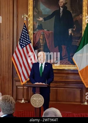 Chambre des représentants, Capitole des États-Unis, Capitole Hill, Washington DC 20515, 15 mars, 2024. dans le cadre de la visite d'État aux États-Unis du Taoiseach irlandais Leo Varadkar, le Président américain Joe Biden a pris la parole lors d'un déjeuner de célébration irlando-américain dans la capitale des États-Unis, auquel ont participé des membres du Congrès et le Président de la Chambre des représentants des États-Unis, Mike Johnson (R-LA). Crédit : ©Julia Mineeva/EGBN TV News/Alamy Live News Banque D'Images