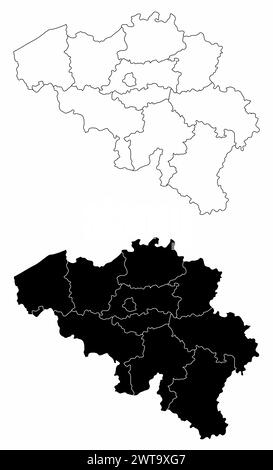 Les cartes administratives en noir et blanc de la Belgique Illustration de Vecteur