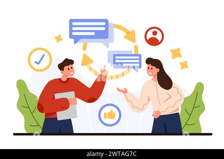 Capacité d'écoute active pour la communication professionnelle. Minuscules personnes formant la compréhension dans la conversation, le développement de l'empathie, l'intelligence émotionnelle et l'illustration vectorielle de dessin animé de compétences douces Illustration de Vecteur
