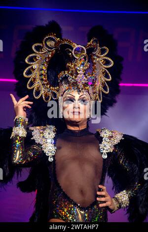 Espagne. 15 mars 2024. Le spectacle Drag Queens Carnival de Los Cristianos réunit le meilleur de l'île des canaries pendant le spectacle. (Photo de Mercedes Menendez/Pacific Press) crédit : Pacific Press Media production Corp./Alamy Live News Banque D'Images