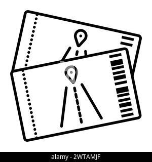 Deux billets de transport, icône de vecteur de ligne noire Illustration de Vecteur