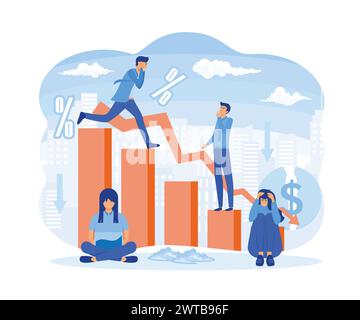 Paniquer les gens au milieu de l'effondrement des cours boursiers. Histoire commerciale conceptuelle. Crise financière, récession économique, faillite, dépression. plat vect Illustration de Vecteur