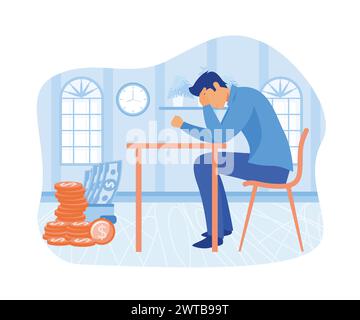 Concept d'entreprise de faillite. Homme triste déprimé. Les gens d'affaires n'ont pas d'argent. illustration moderne vectorielle plate Illustration de Vecteur