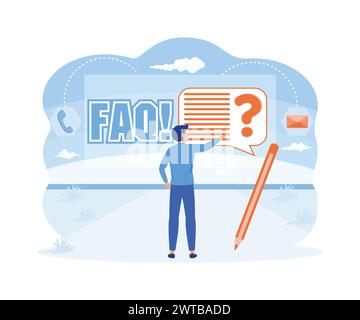 Envoyer une question au support client. Homme poser des questions et recevoir des réponses. illustration moderne vectorielle plate Illustration de Vecteur