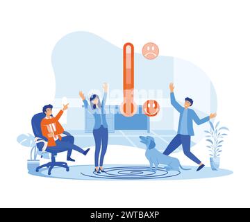 Concept de niveau de stress. Fatigué épuisé surmené et heureux, énergique femme productive avec Full Energy Battery. Épuisement professionnel et productivité accrue. f Illustration de Vecteur