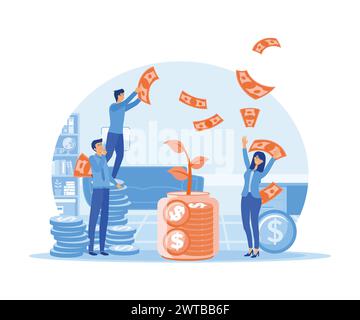 Économiser de l'argent dans la tirelire mettant le revenu et l'argent en dépôt. Concept d'affaires, de patrimoine et d'investissement financier. illustration moderne vectorielle plate Illustration de Vecteur