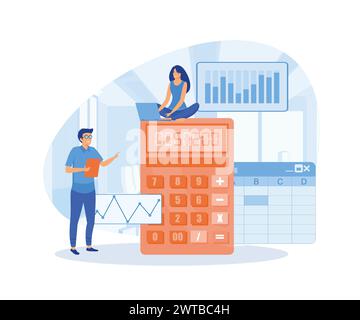 Logiciel de comptabilité avec feuilles, formules, calculatrices. Faciliter le bilan avec le logiciel. Organiser les données comptables, financières, bancaires en f Illustration de Vecteur