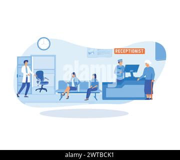 Accueil hospitalier bon travail dans la salle de la clinique pour aider, assister les patients. Médecin ou cabinet de médecin, établissement de santé pour fournir des soins de santé de haute qualité Illustration de Vecteur