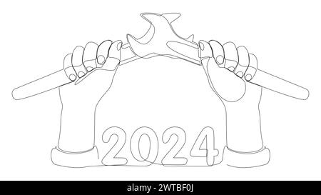 Une ligne continue de clé portant le numéro 2024. Concept vectoriel d'illustration de ligne mince. Contour Drawing idées créatives. Illustration de Vecteur