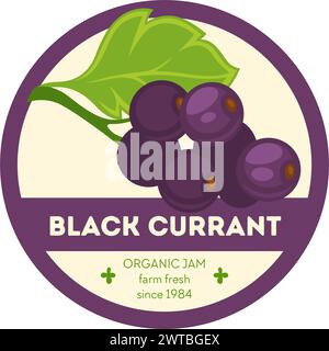 Emblème de produit frais de ferme biologique de cassis noir Illustration de Vecteur