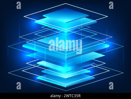 Fond de la technologie abstraite forme géométrique les carrés sont placés les uns sur les autres. Présente la technologie de stockage des données du réseau Internet Illustration de Vecteur