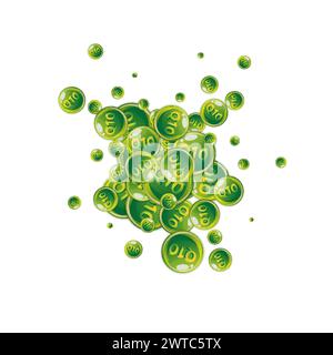 Capsules rondes de vitamine Q10 dispersées au hasard. Soins de beauté et nutrition de la peau. Concept de bien-être. Illustration vectorielle des vitamines essentielles. Illustration de Vecteur